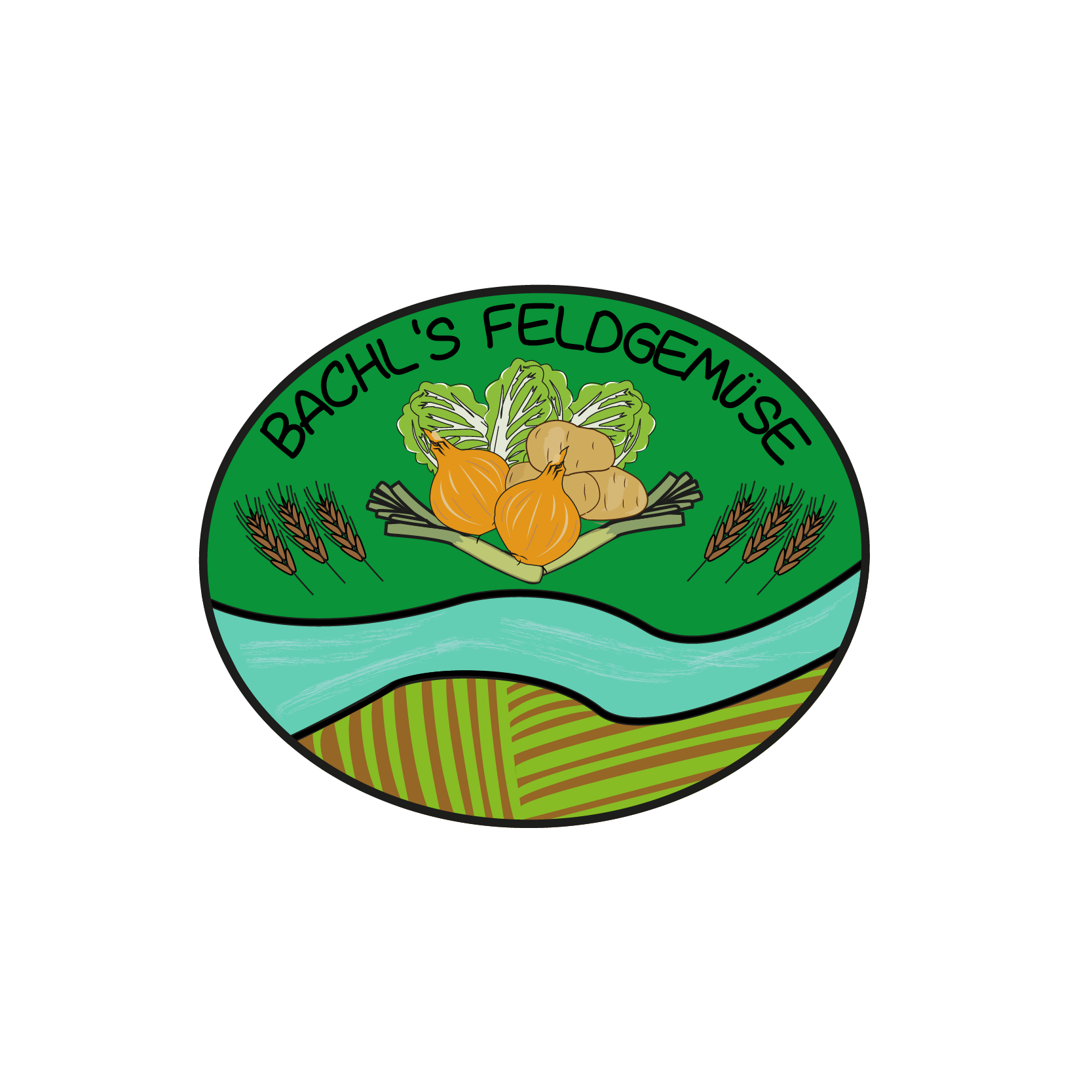 Logo of Bachl's Feldgemüse with vegetables and landscape.