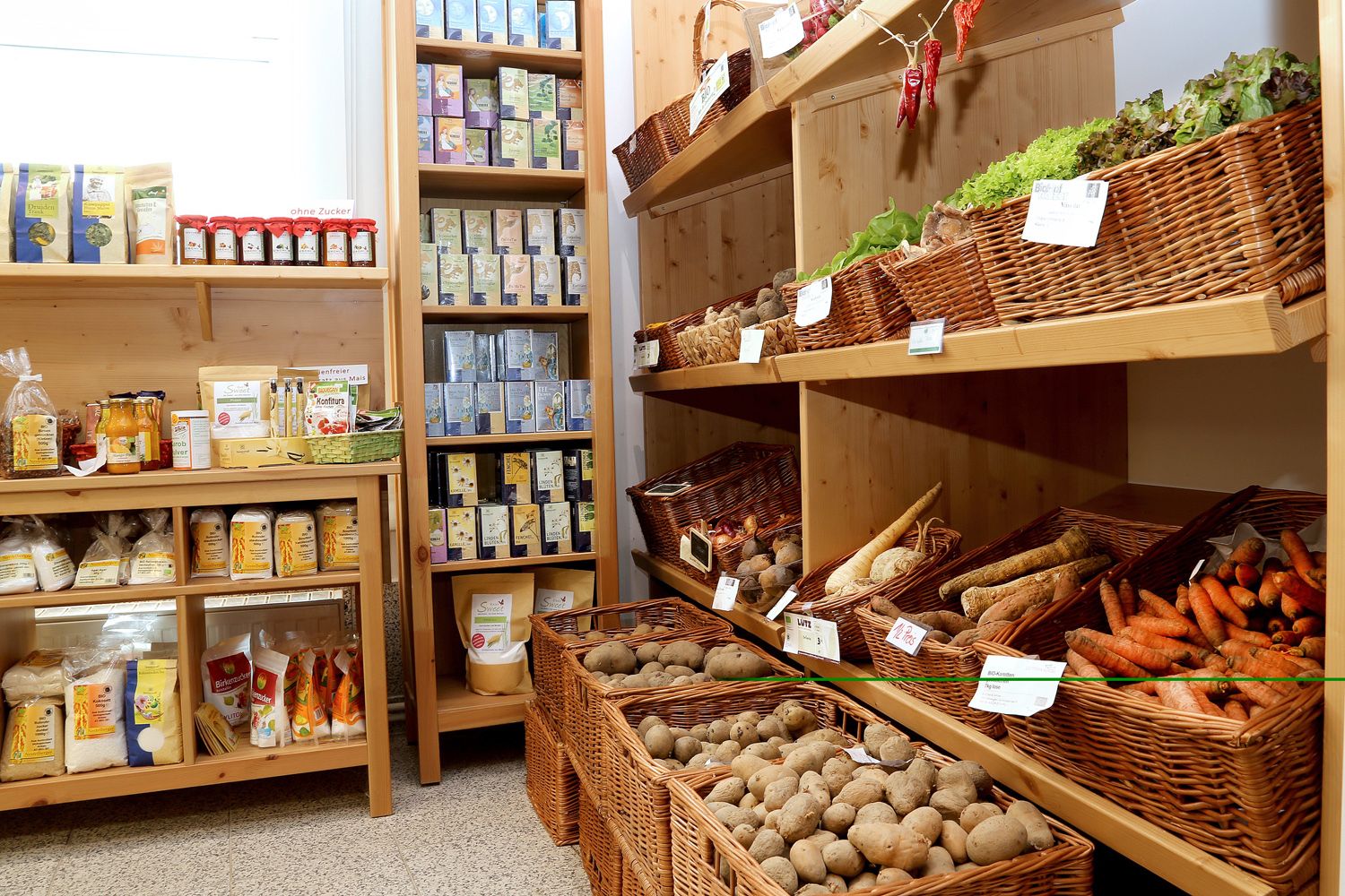 Shelves with organic food in a store.