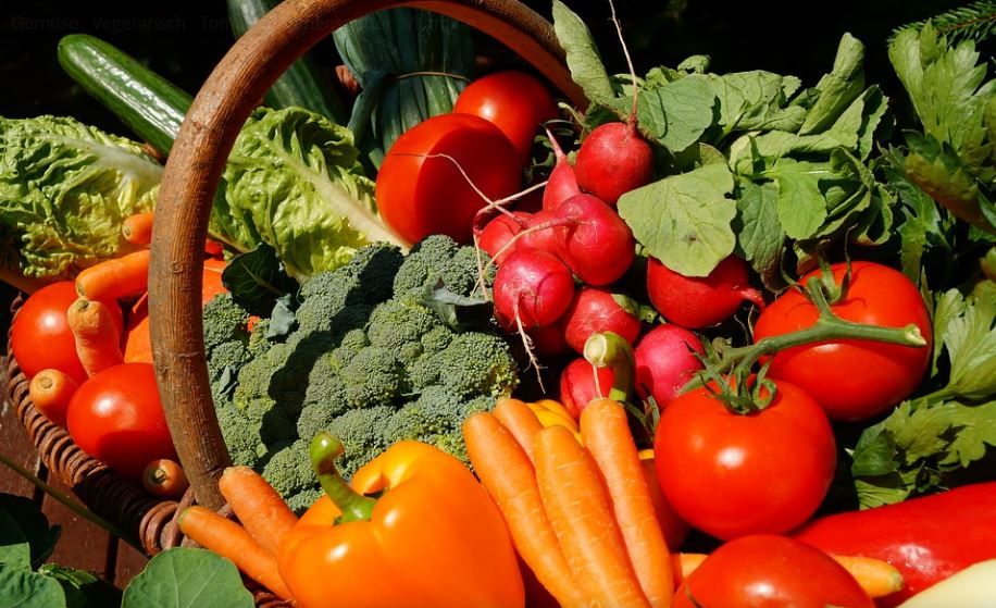 Fresh vegetables in different colors and shapes, arranged side by side; natural food in an appetizing presentation.