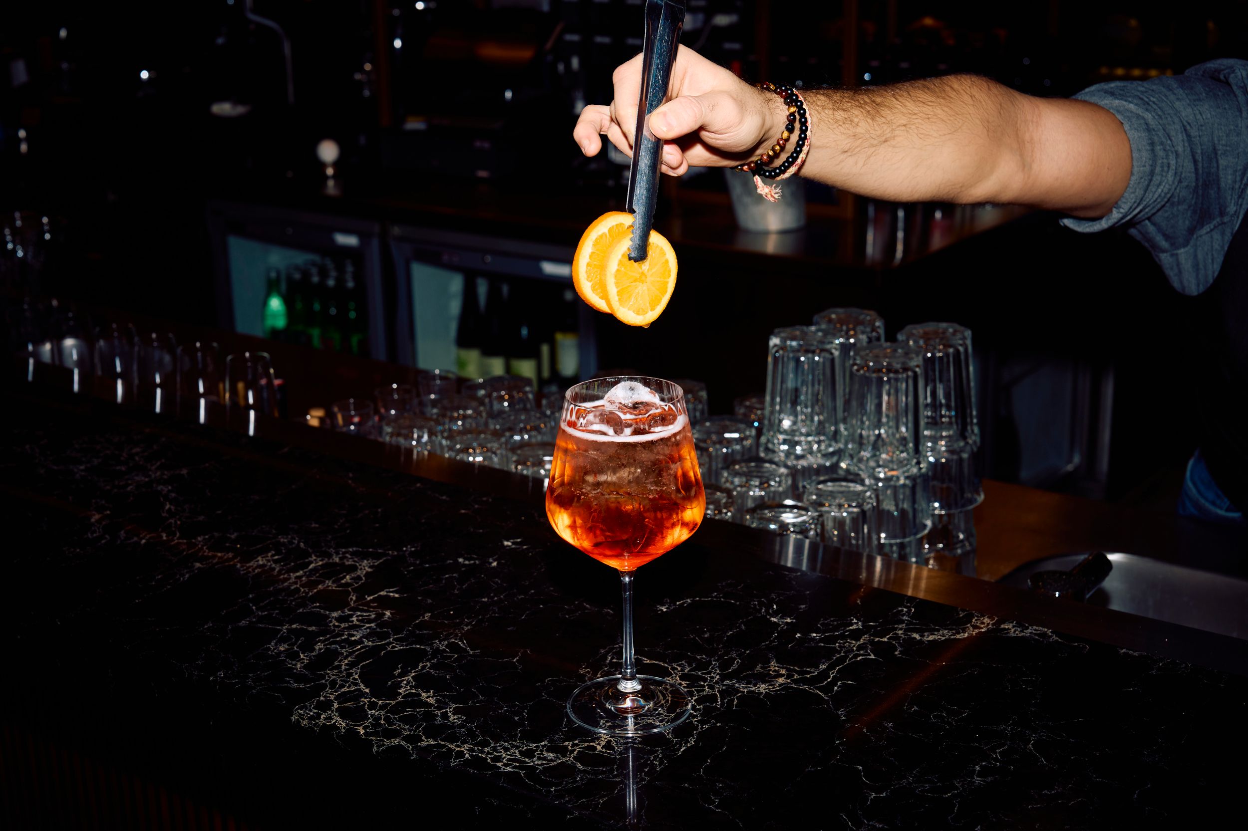 Aperol Spritz with orange slices 