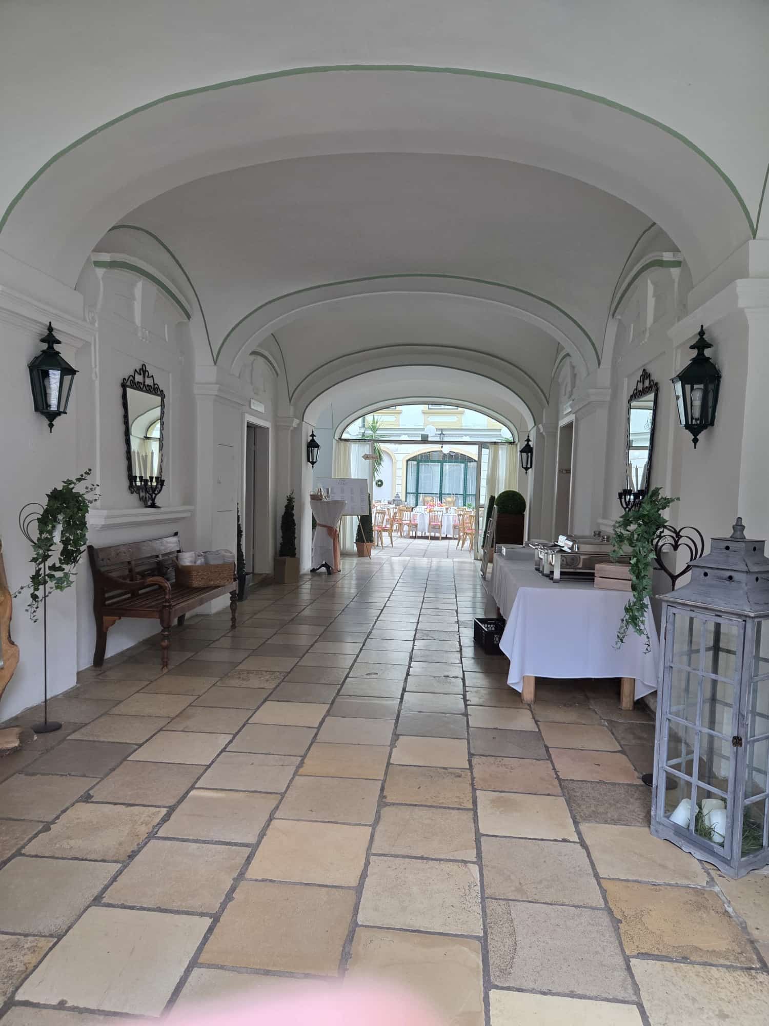 Passageway in the castle with a view of the inner courtyard