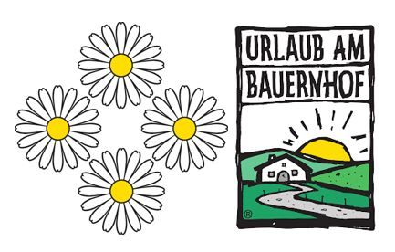 Logo of 'Urlaub am Bauernhof' with four flowers as an award.