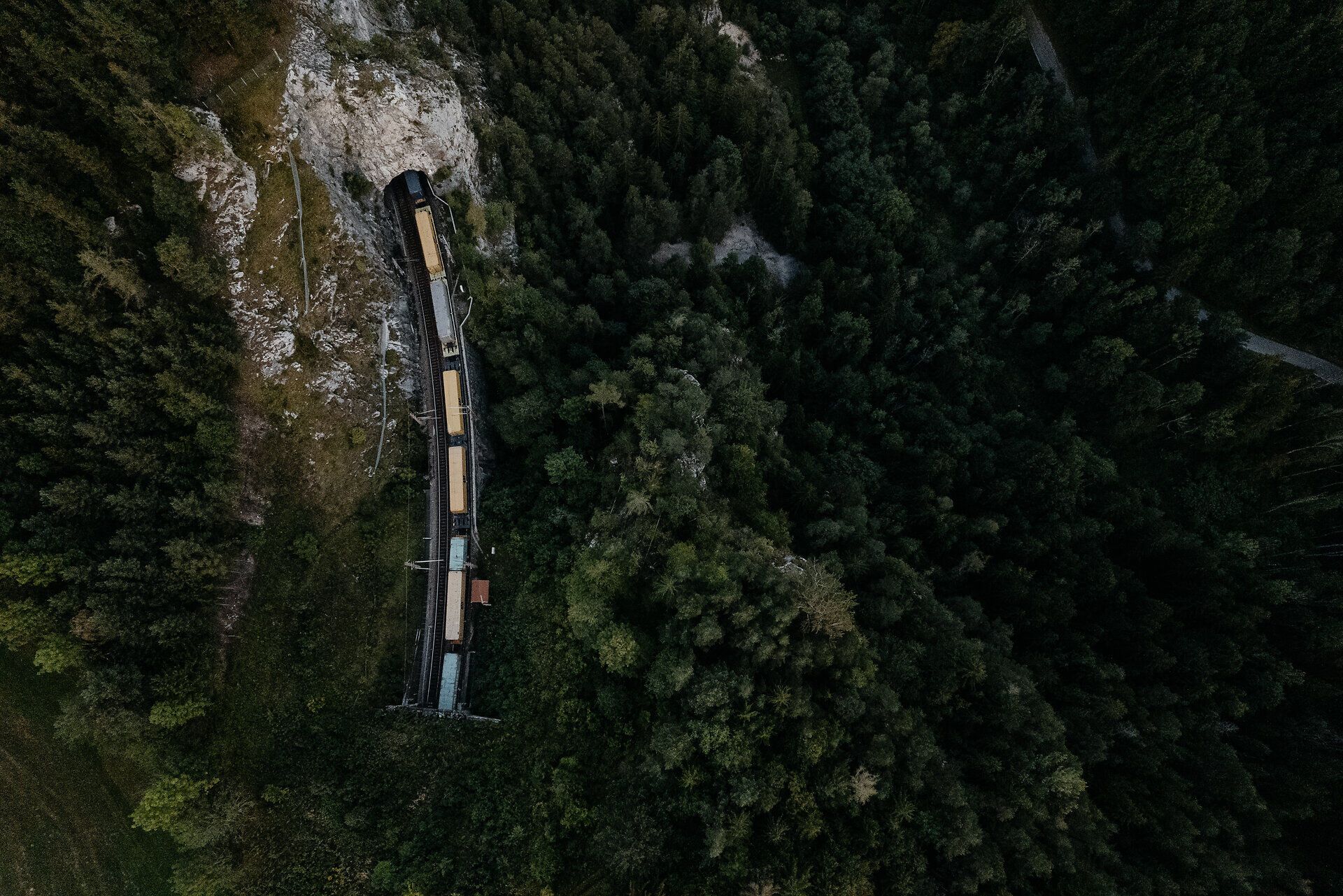 View of a section of the Semmering Railway from above.