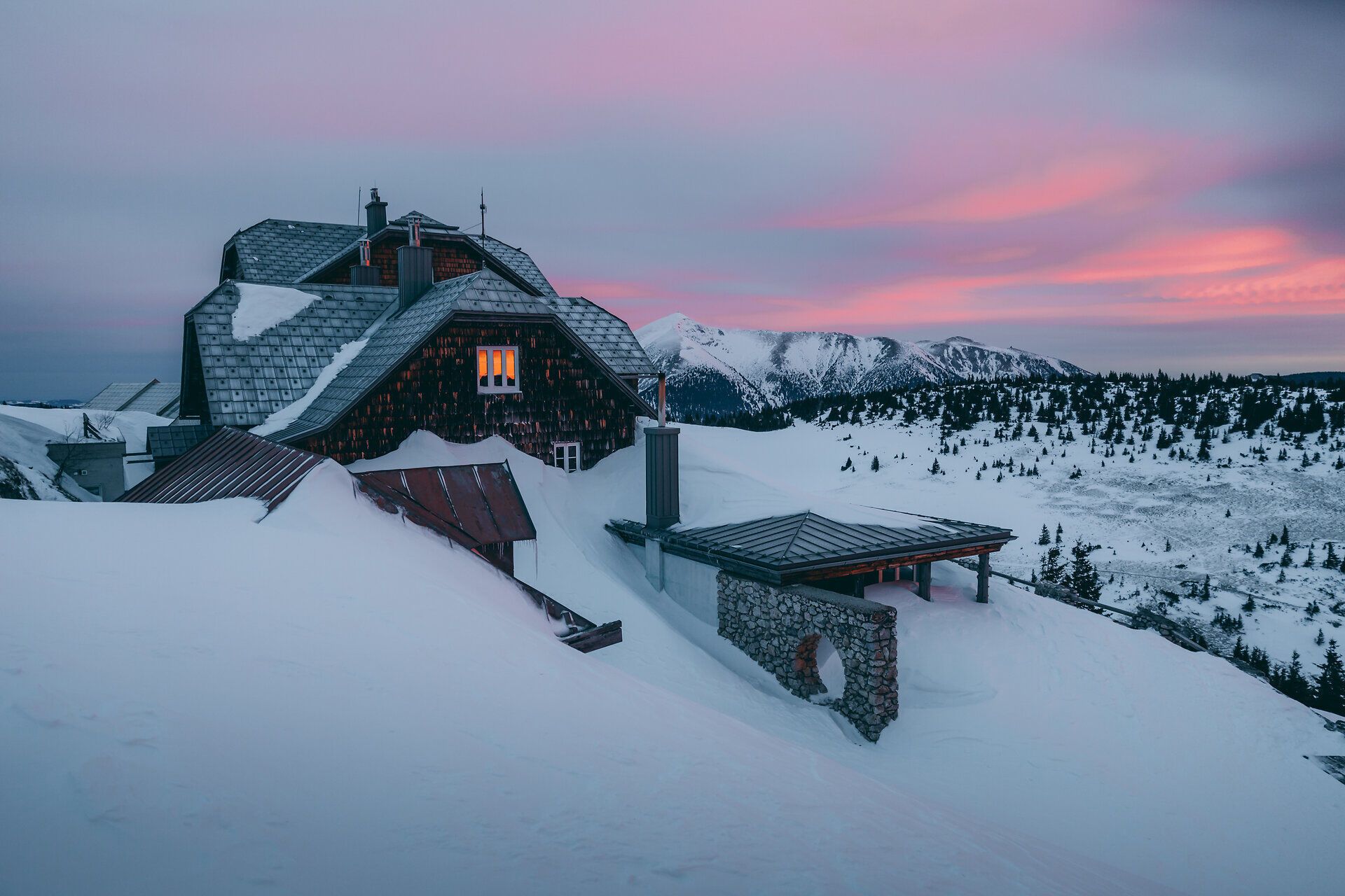 Winter, snow, Rax, mountain inn, Ottohaus, Vienna Alps
