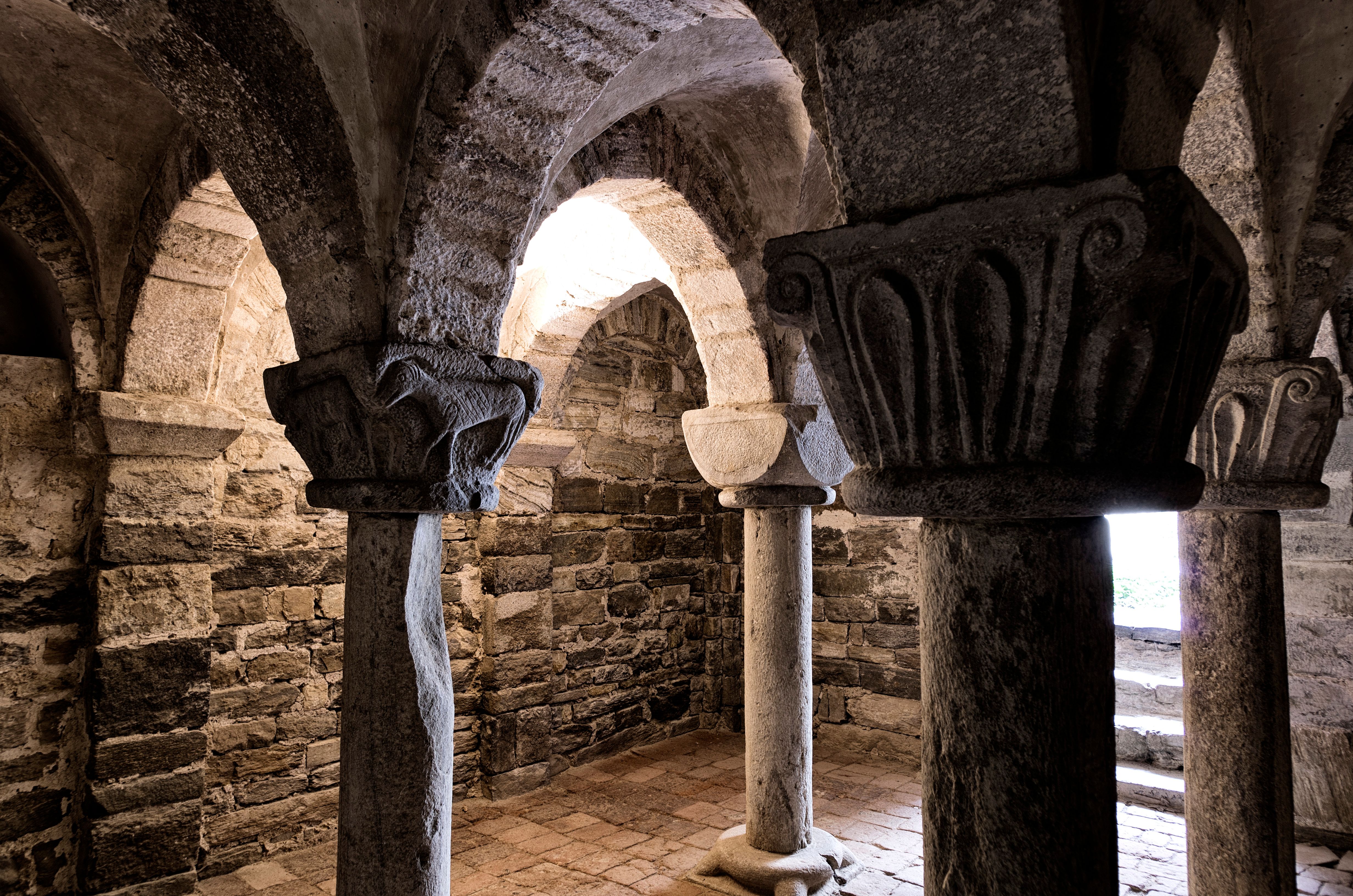 Old stone columns in a stone vault