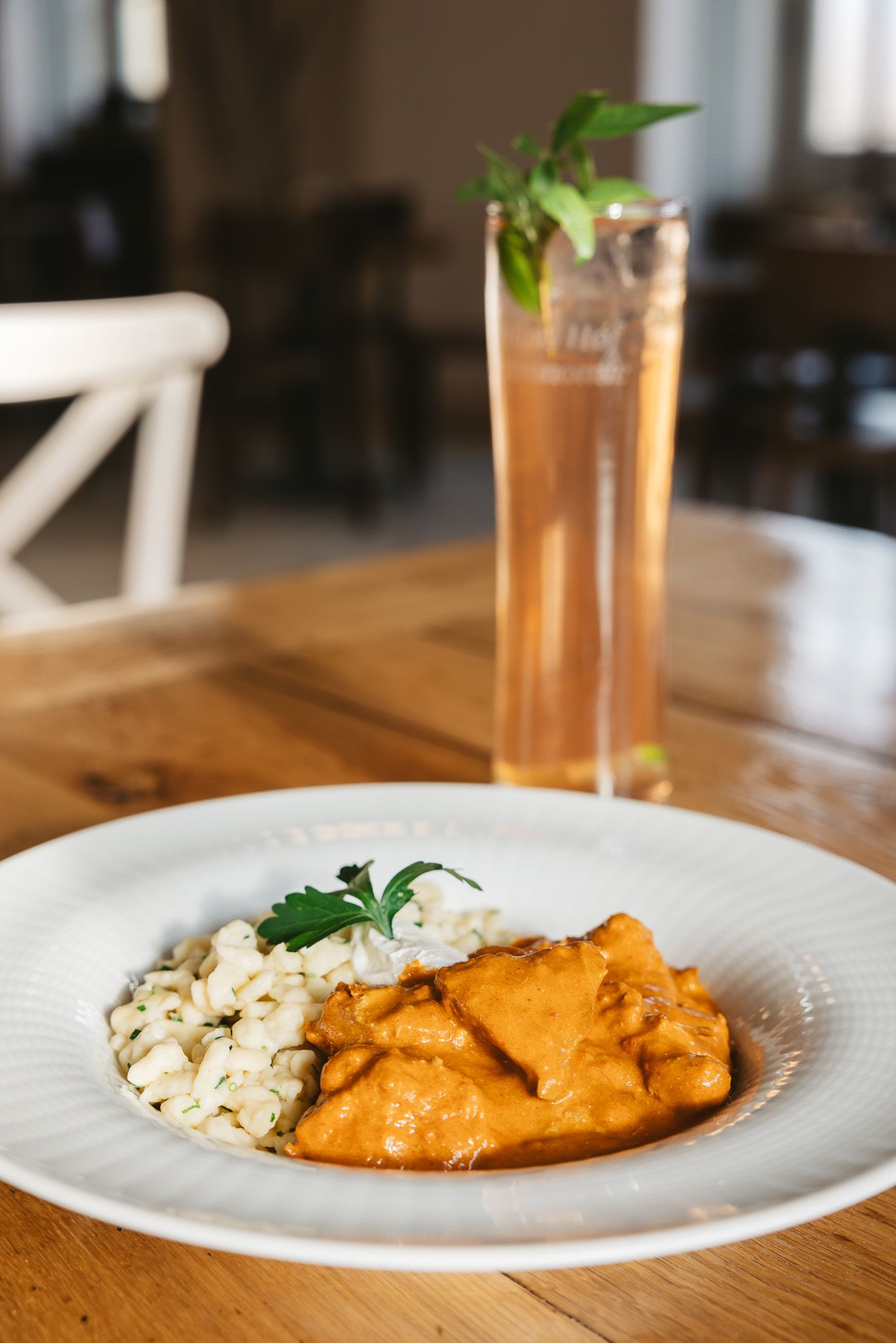Chicken with paprika and dumplings at Restaurant Kräutergarten