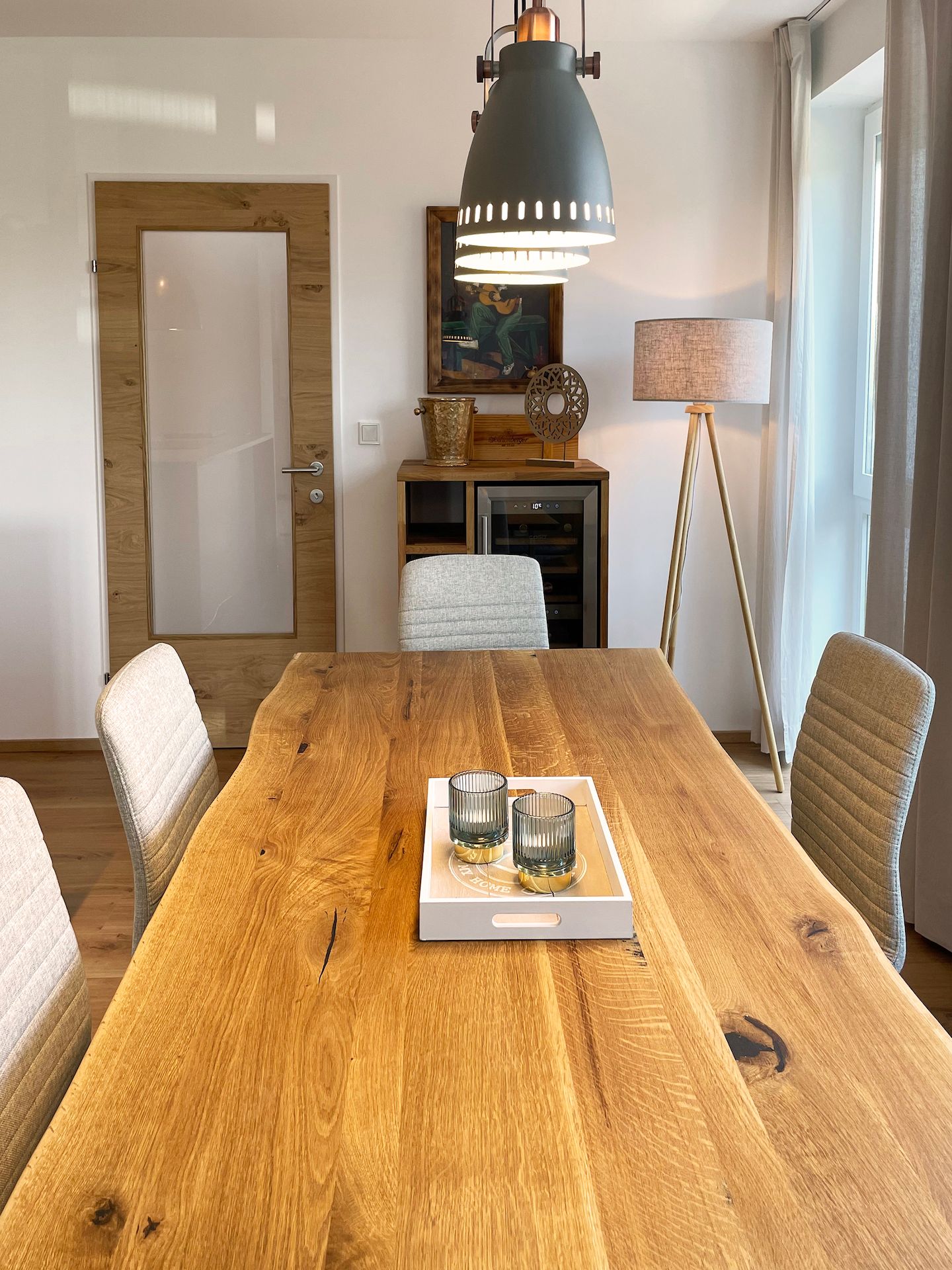 Dining table and wine fridge