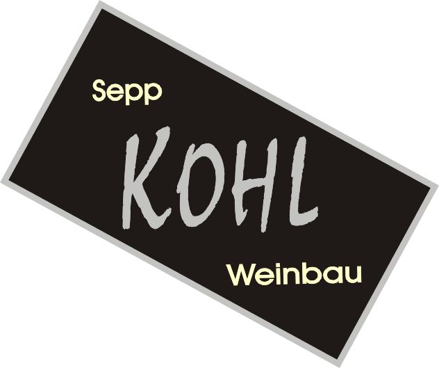 Logo of Sepp Kohl Weinbau with black background and lettering in white and gray.