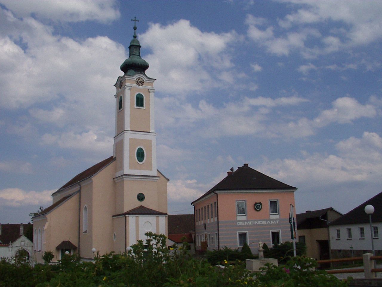 Church and municipal office in Eisgarn, Austria.