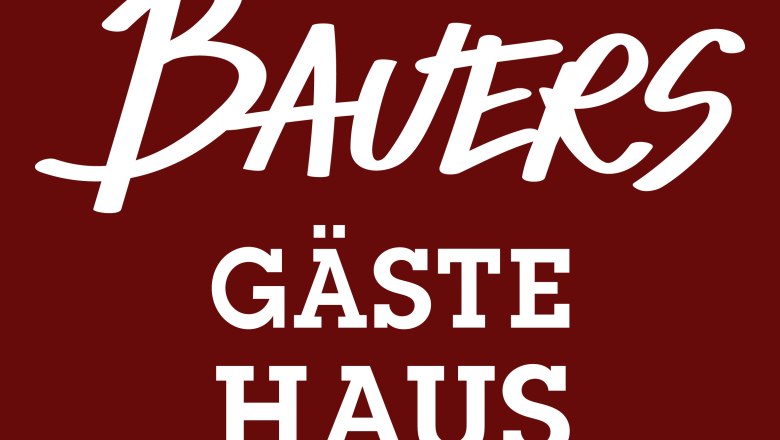 Logo with the text 'Bauers Gästehaus' in white on a dark red background.