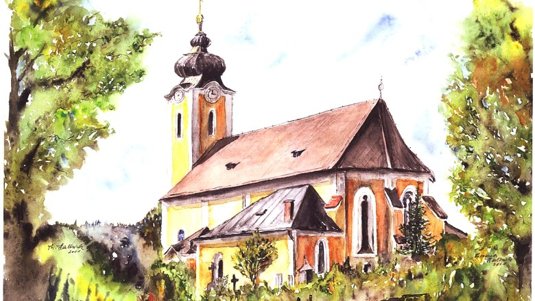Watercolor church by Resi Haltrich, &copy; Haltrich Resi