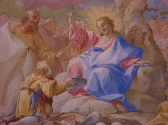 Ceiling fresco by Paul Troger with religious scene.