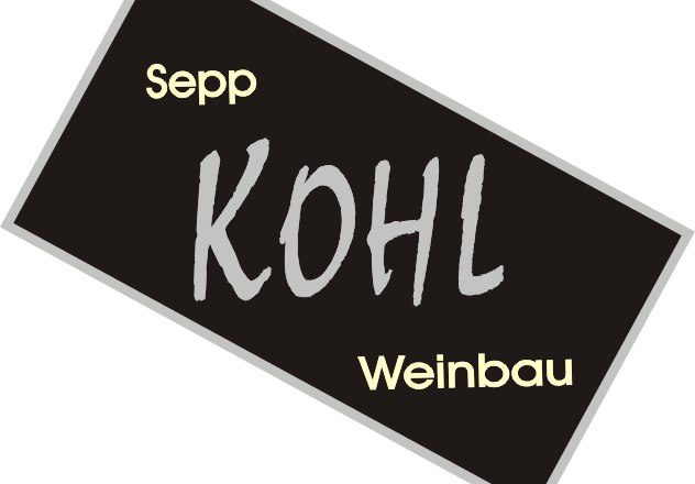 Sepp Kohl Weinbau logo with black background and lettering in white and gray.