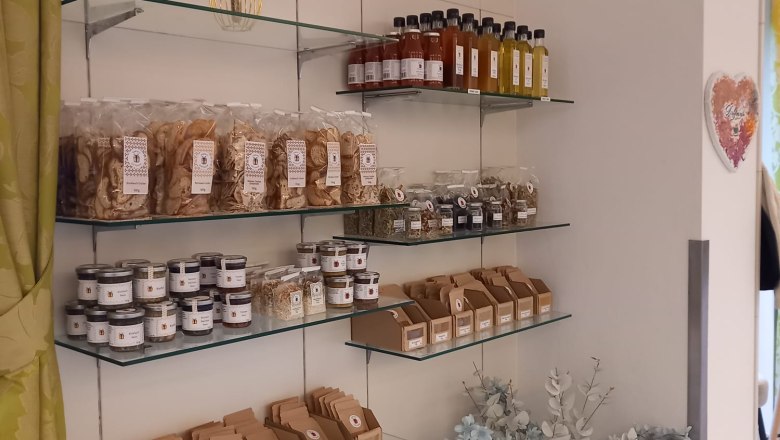 Shelf with regional products in a store.