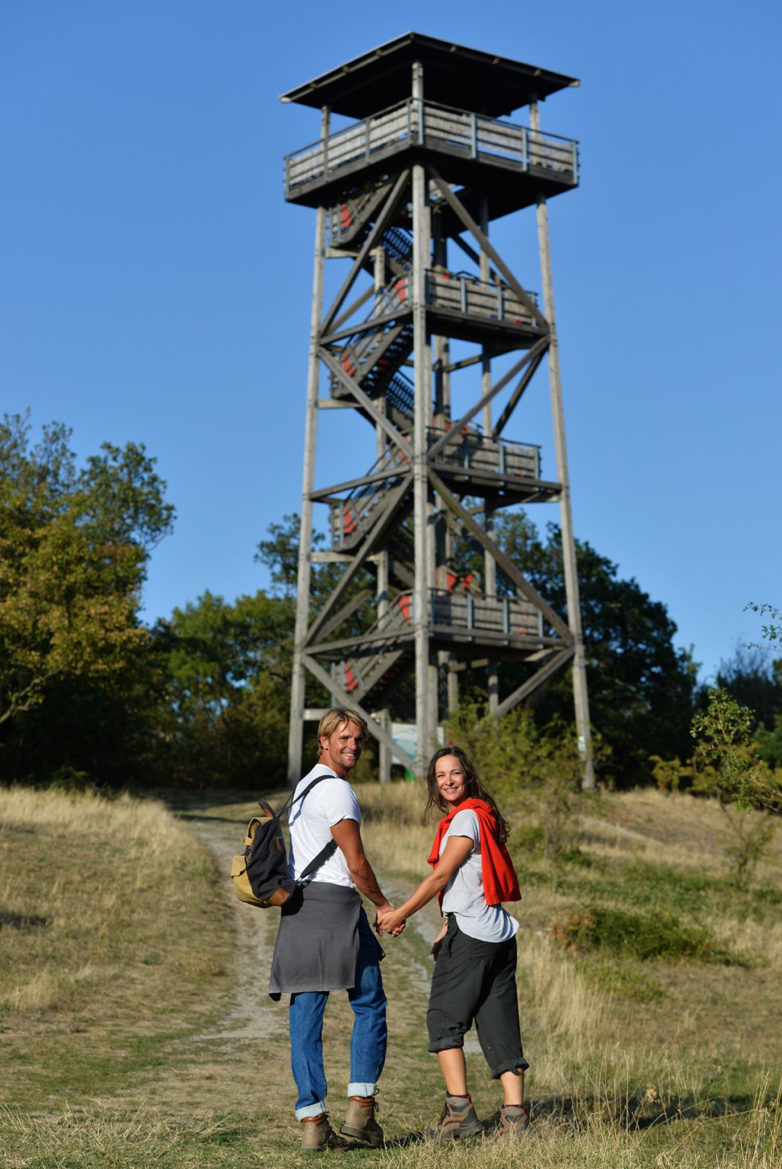 Hikers on the Königswarte mountain - observation tower