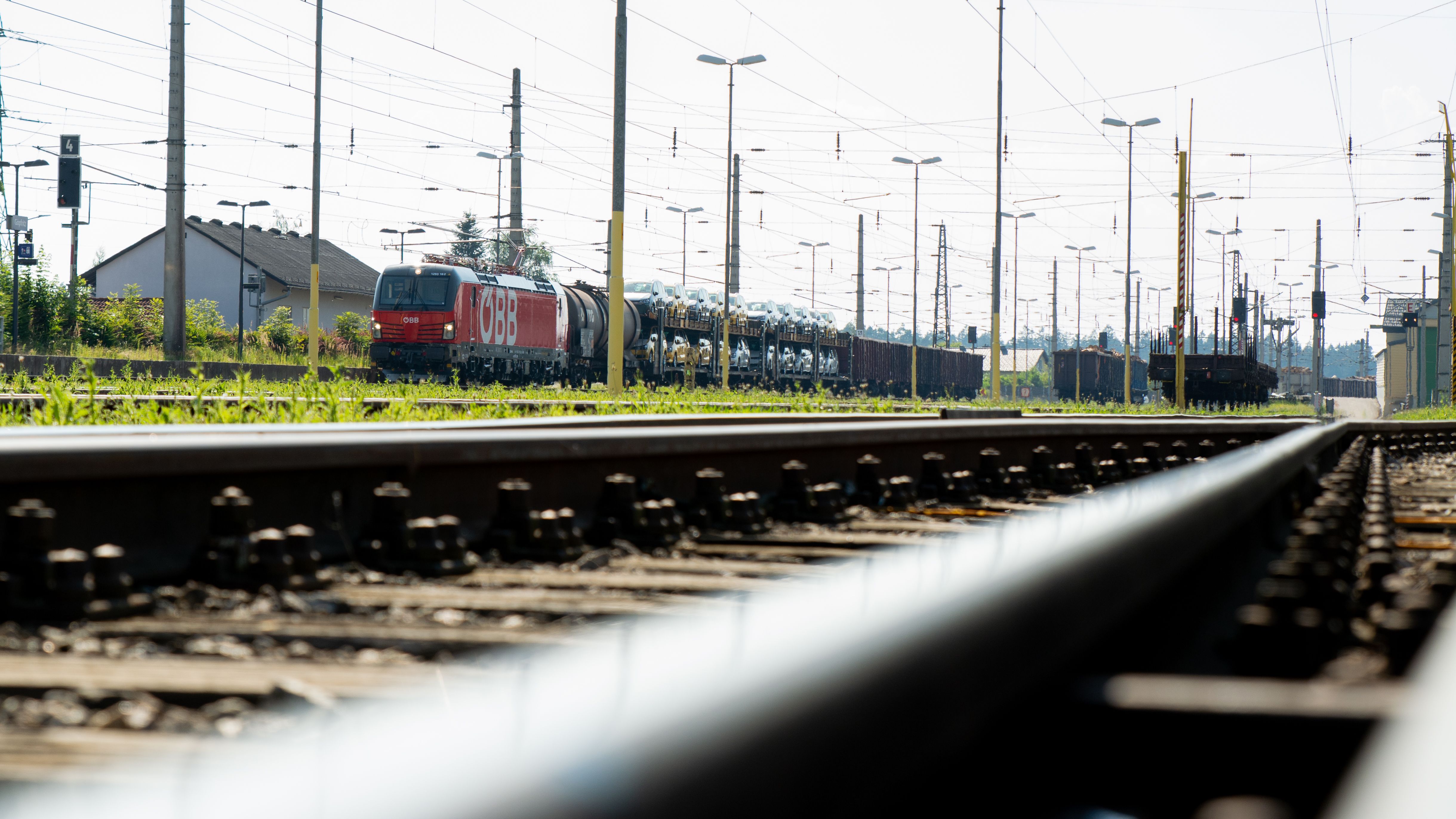 Railroad station with tracks and train