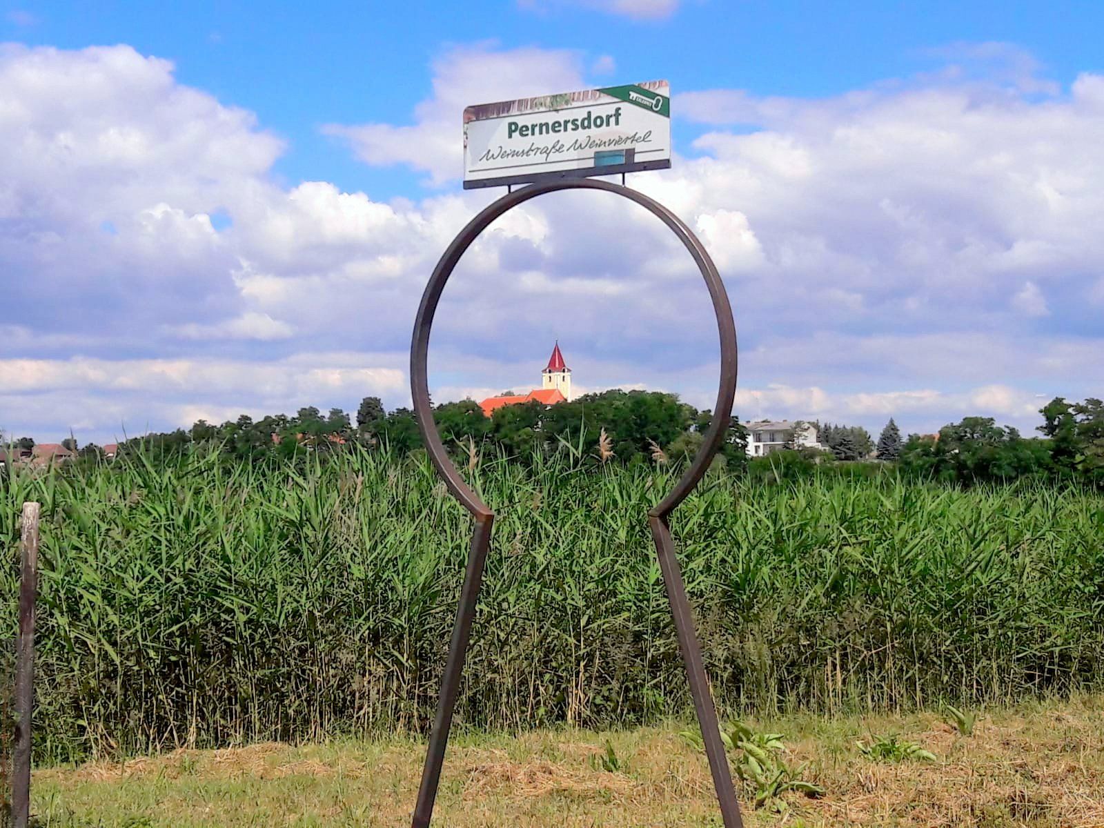 View of a church in Pernersdorf through a key mold.