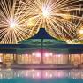 Fireworks over the Therme Laa at night.