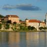 View of Dürnstein with castle and church on the Danube.