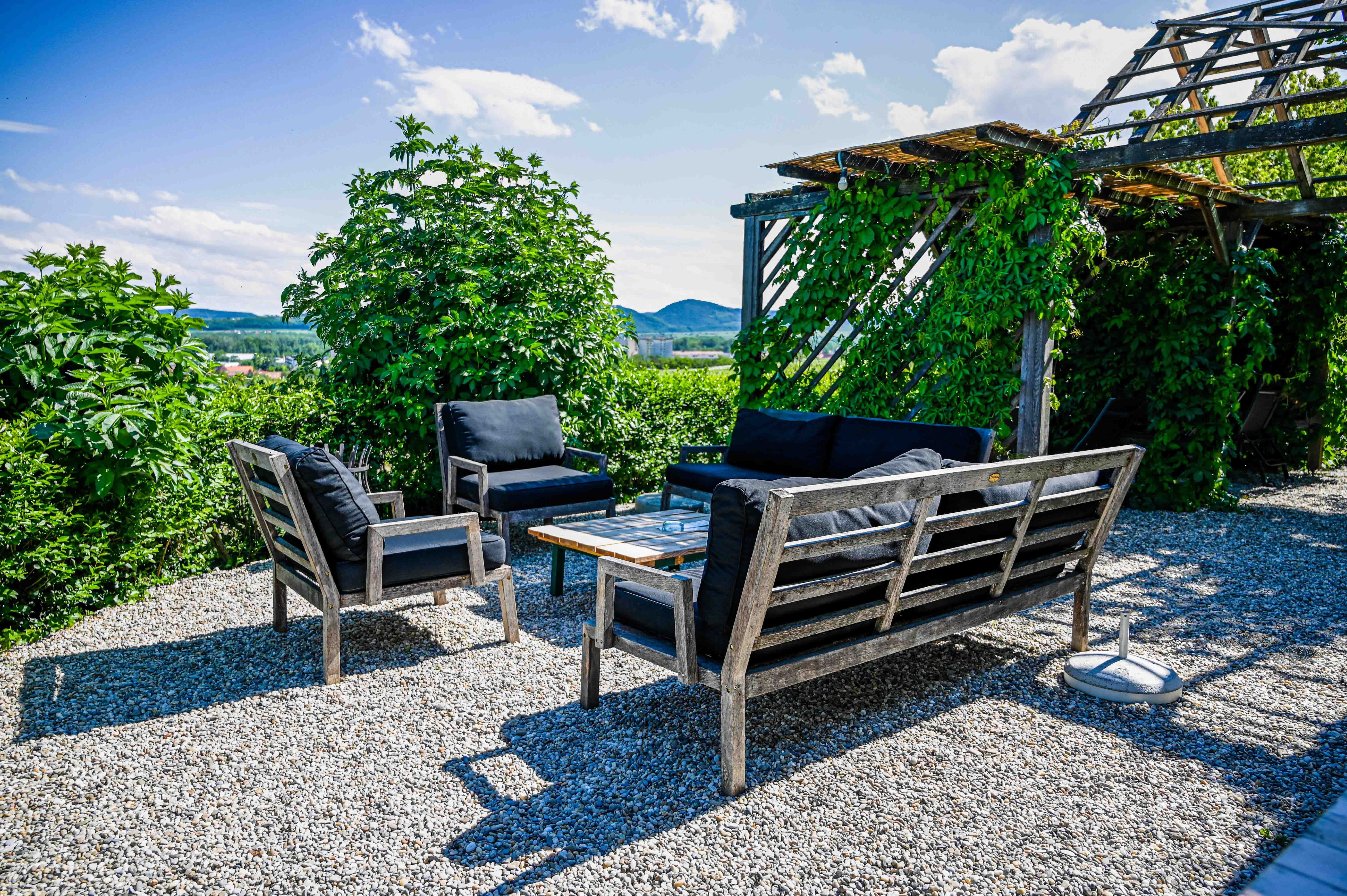 lounge chairs on a terrace
