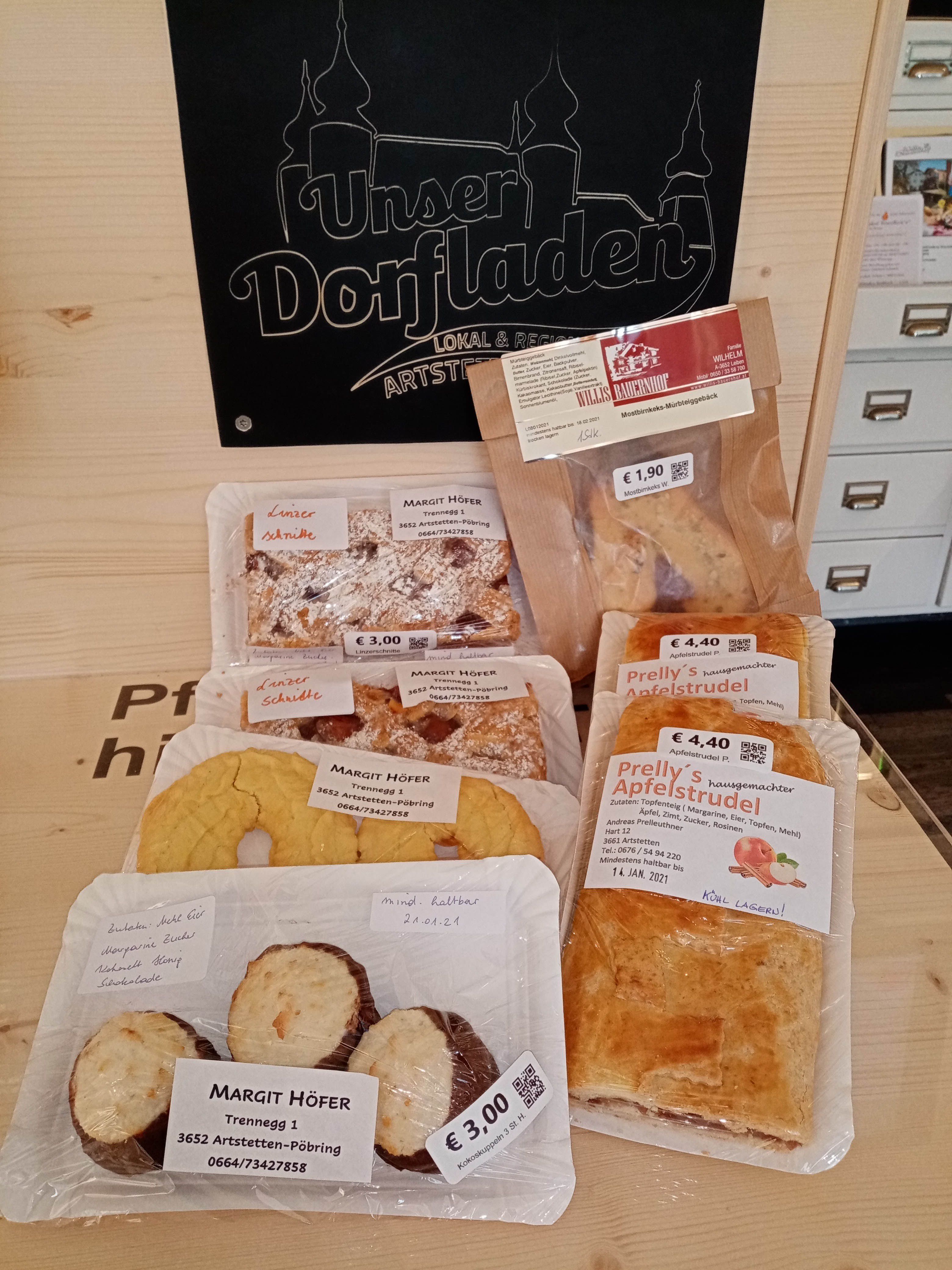 Pastries on offer in the village store