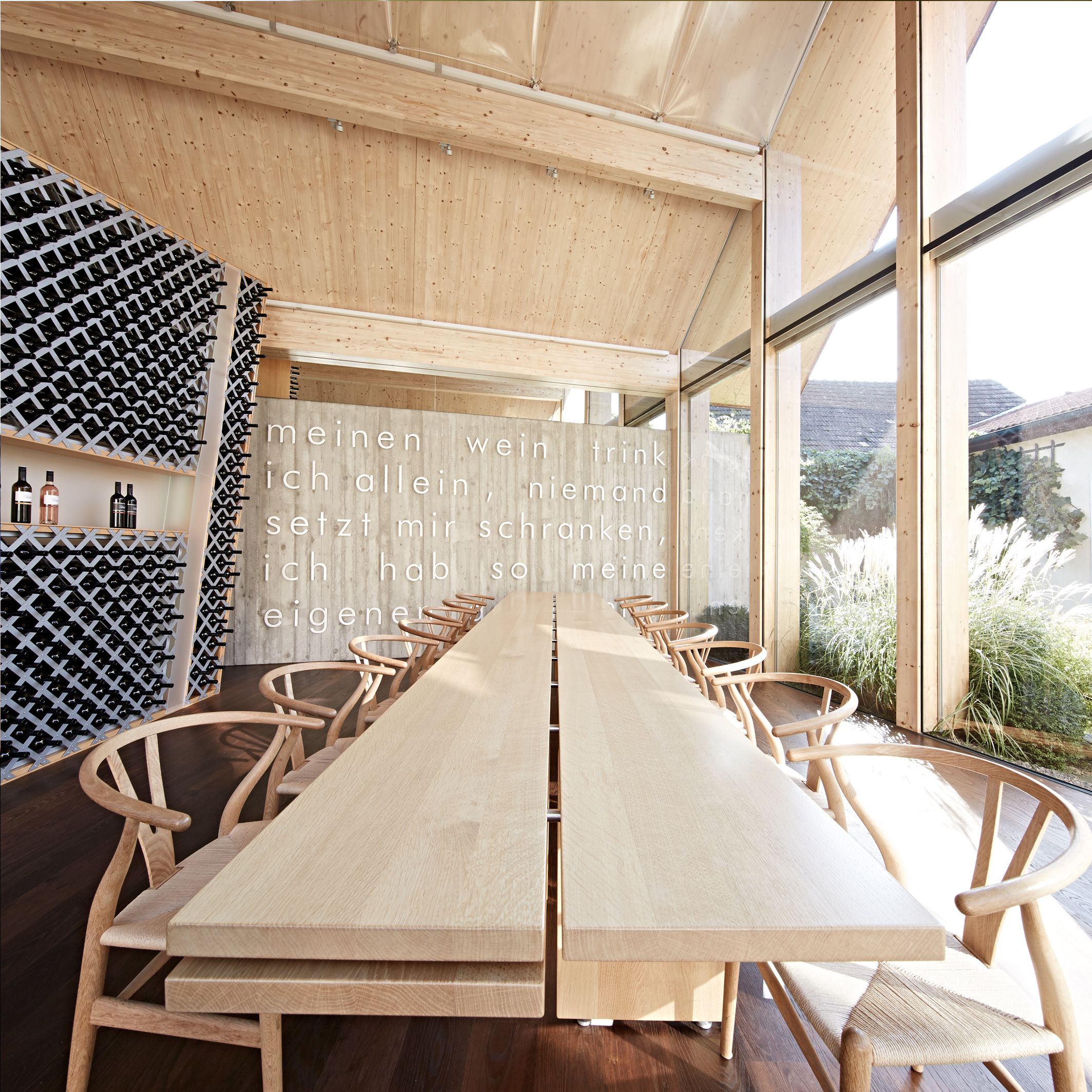 Large wooden table in the tasting room