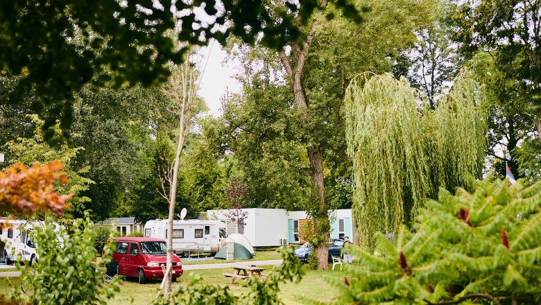 Camping site with caravans and motorhomes