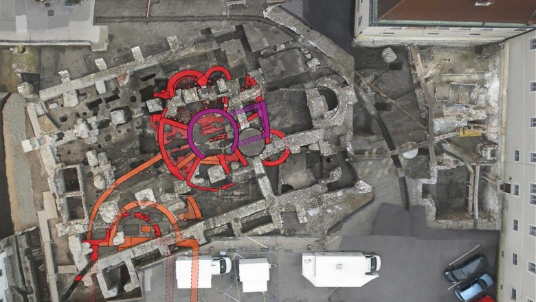 Roman palace with round bath building from the 4th/5th century on the cathedral square, © Stadtmuseum St. Pölten