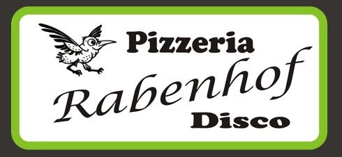 Logo of Pizzeria Rabenhof with a bird and green border.