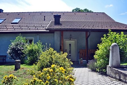 Entrance of a house with garden and plants.