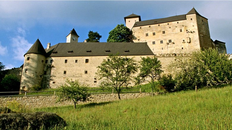 Rappottenstein Castle in Austria, surrounded by trees and meadows.