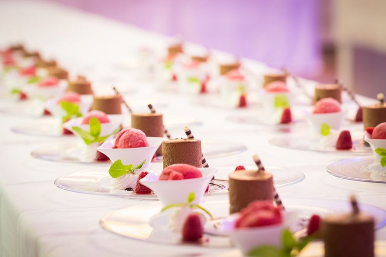 Prepared desserts on a table.