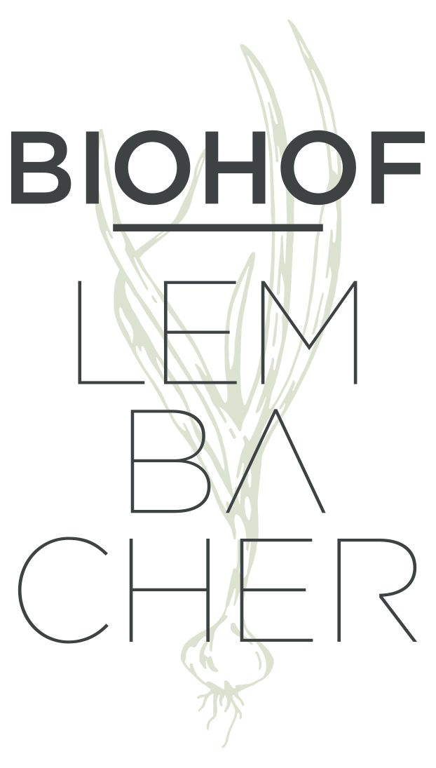 Logo of Biohof Lembacher with stylized plant in the background.
