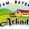 Logo of the Arkadenhof with landscape and farmhouse.