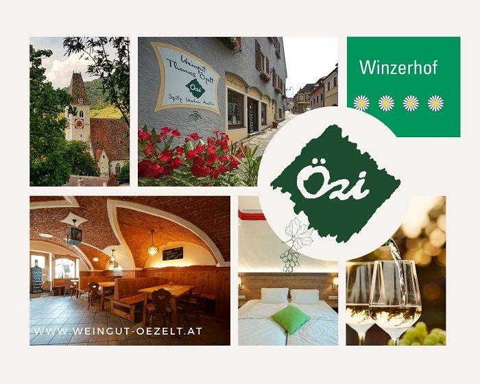 Collage of pictures of the Özi winery in the Wachau, Austria.