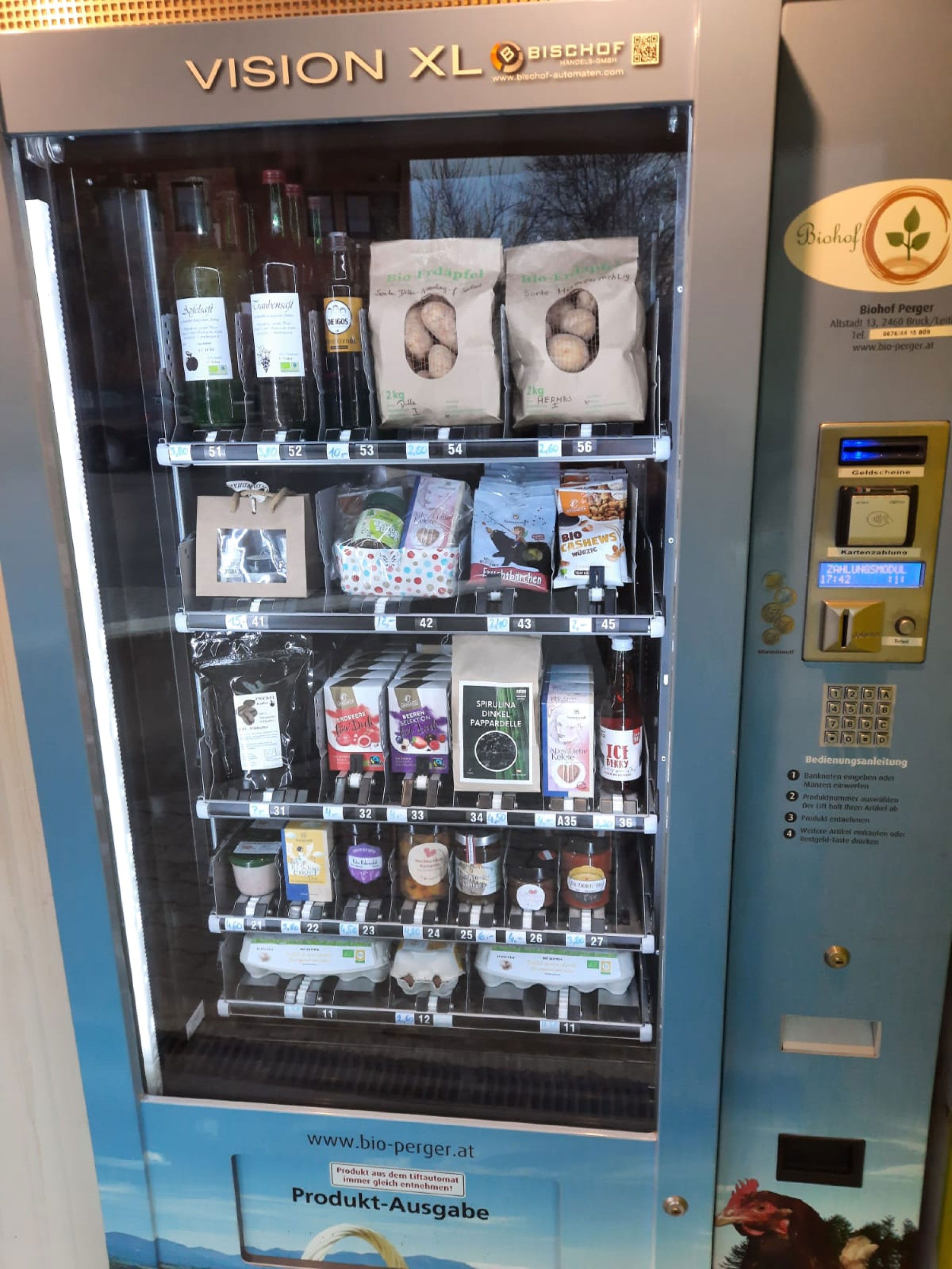 A vending machine with organic products such as eggs, potatoes and drinks from the Perger organic farm.