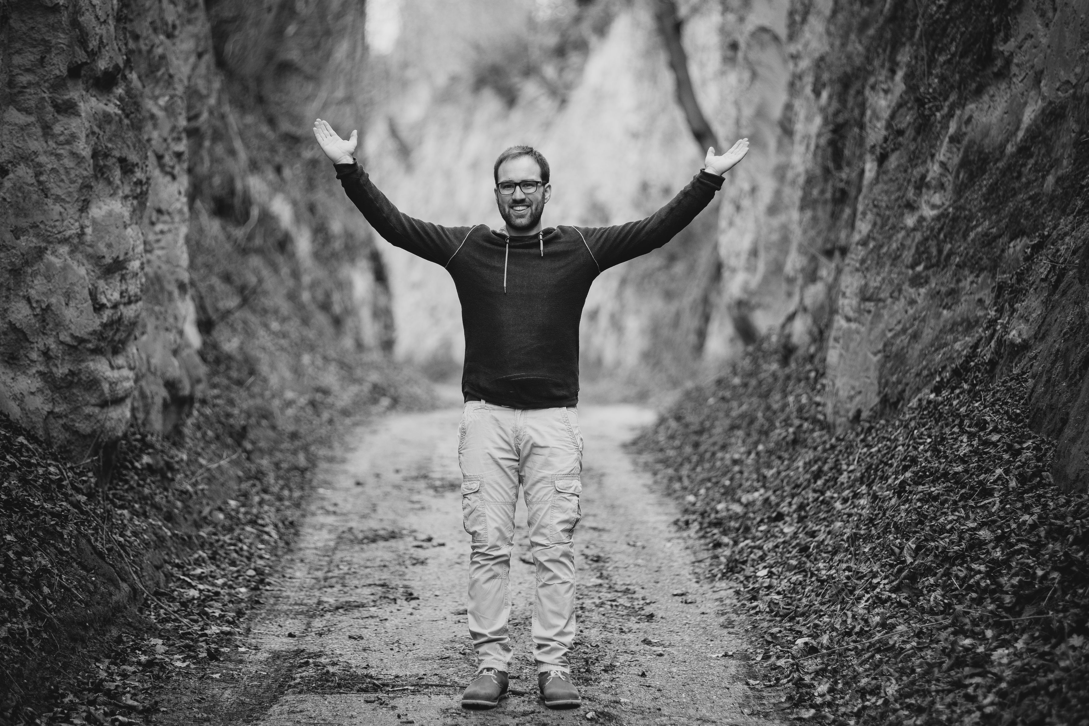 black and white picture of the owner in a hollow way 