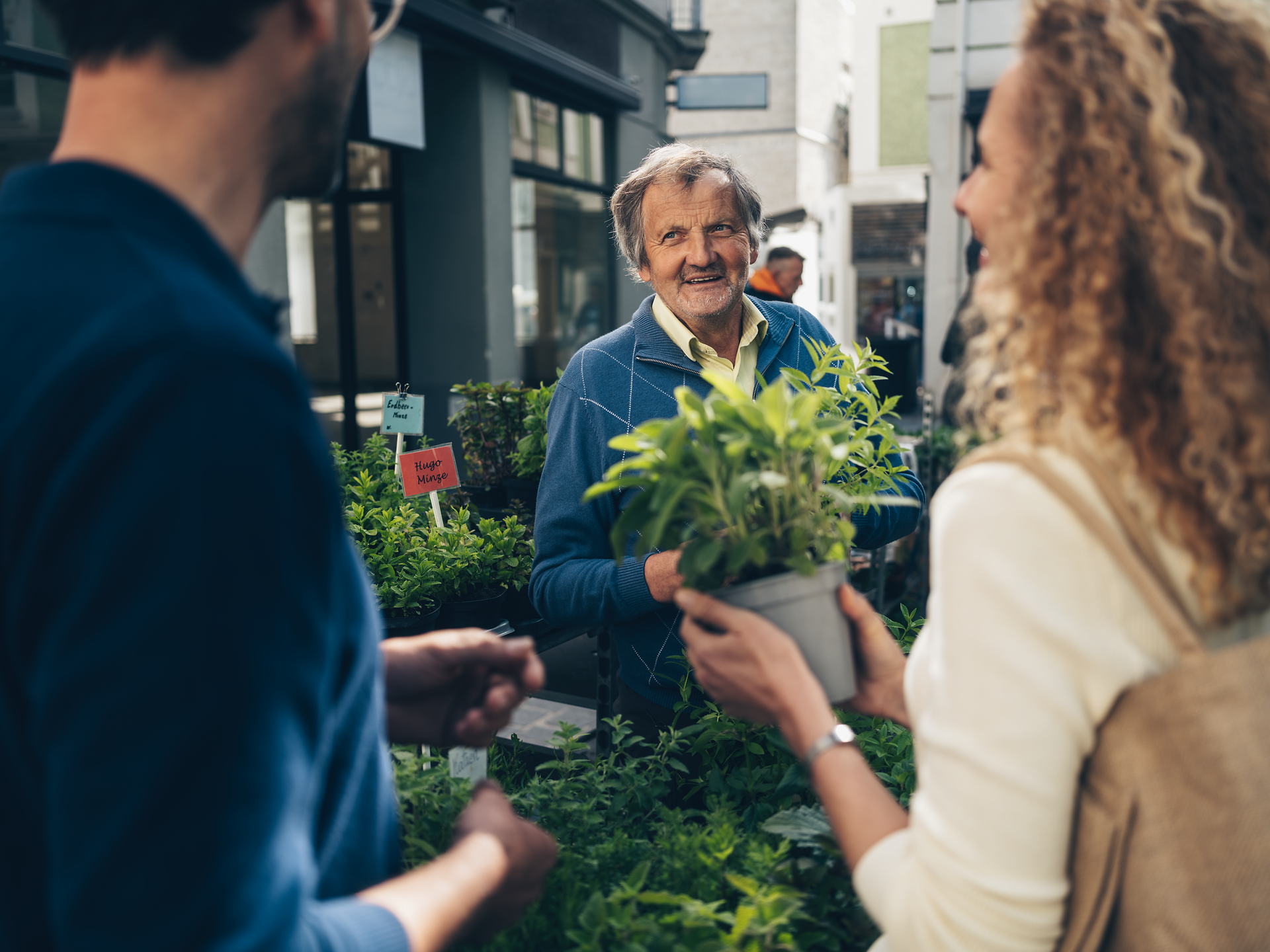 Auf dem Wochenmarkt am Domplatz herrscht eine lebendige Atmosphäre, während frische Kräuter und Pflanzen zum Verkauf angeboten werden. Die freundlichen Gespräche zwischen den Besuchern und den Verkäufern schaffen ein einladendes Ambiente, das die Sinne anregt und die Freude am Einkaufen fördert.