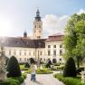 Altenburg Abbey with garden and statues in the foreground.