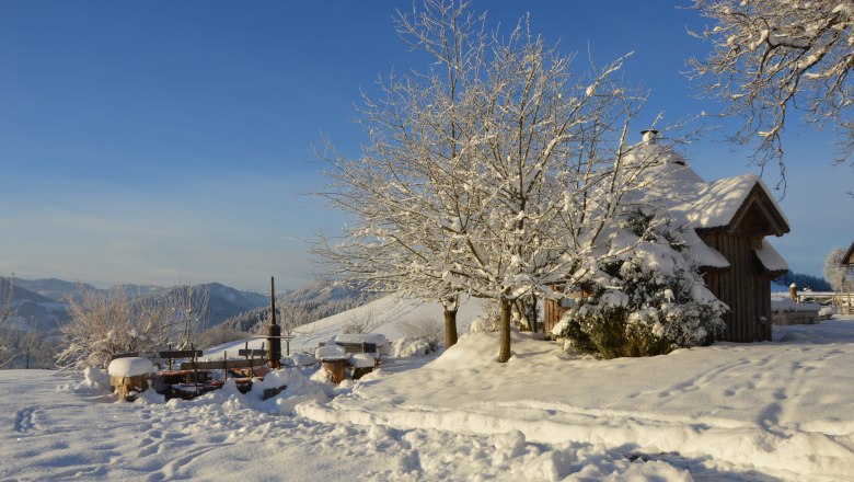 Our snow-covered barbecue hut, © Gottfried & Rosina Wagner