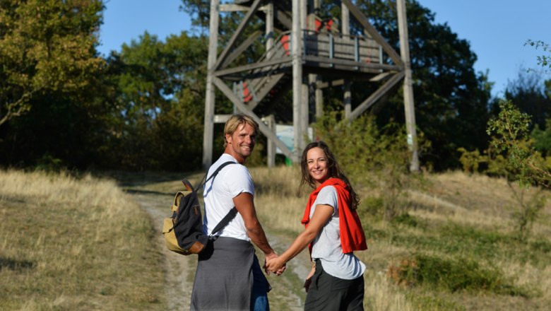 Hikers on the Königswarte mountain - observation tower