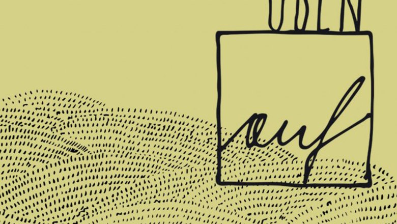 Graphic with the word 'OBEN' over a rectangle containing the word 'auf' on a light green background with black strokes.