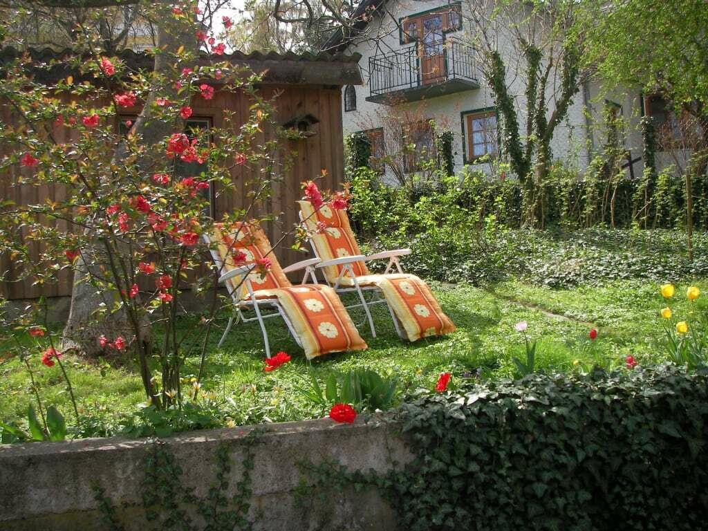 Two garden loungers on a meadow