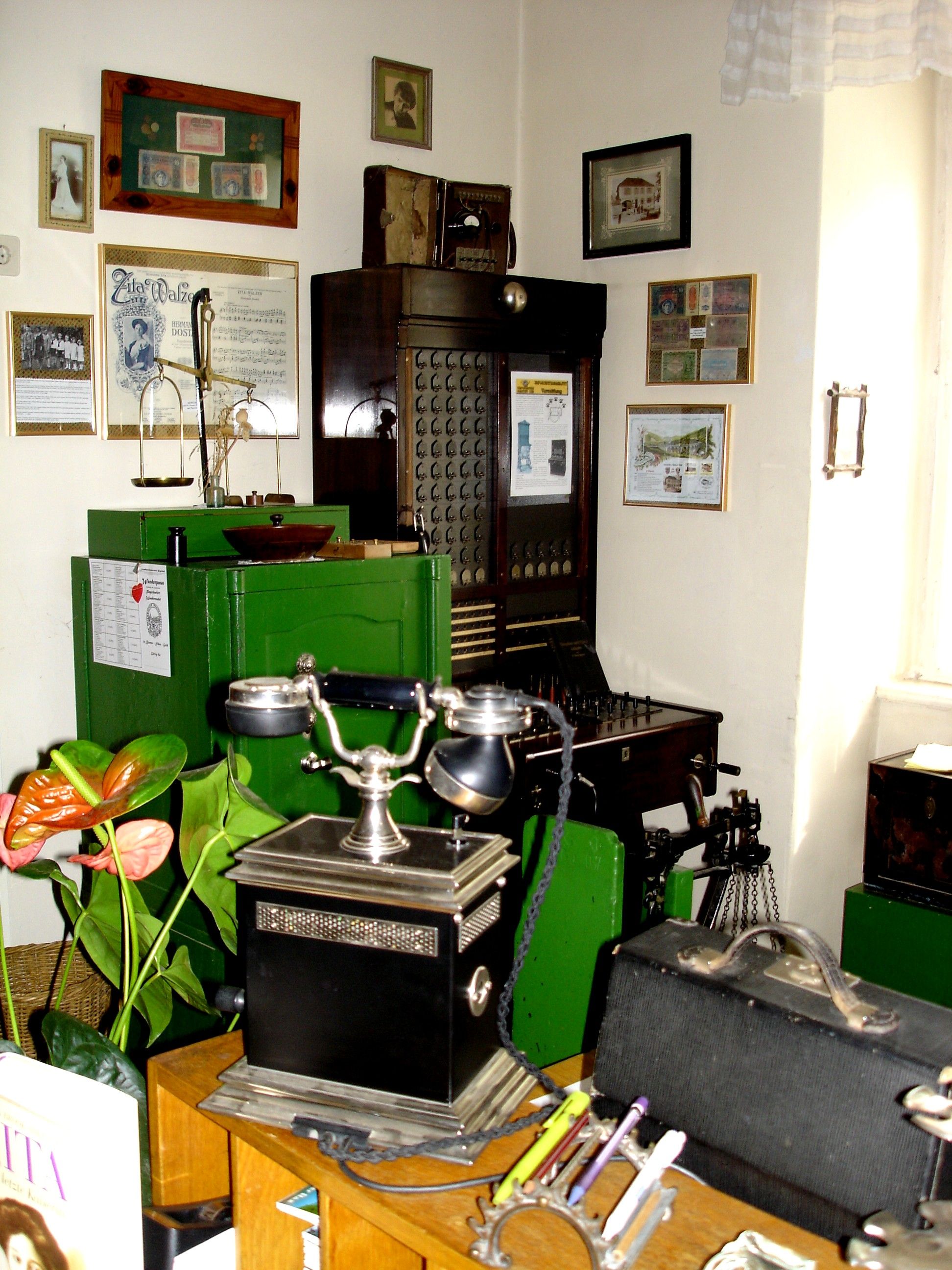 Historic office with telephone and switchgear.