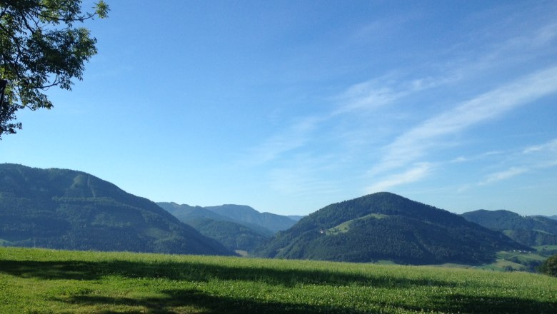 Landscape with green hills and blue sky.