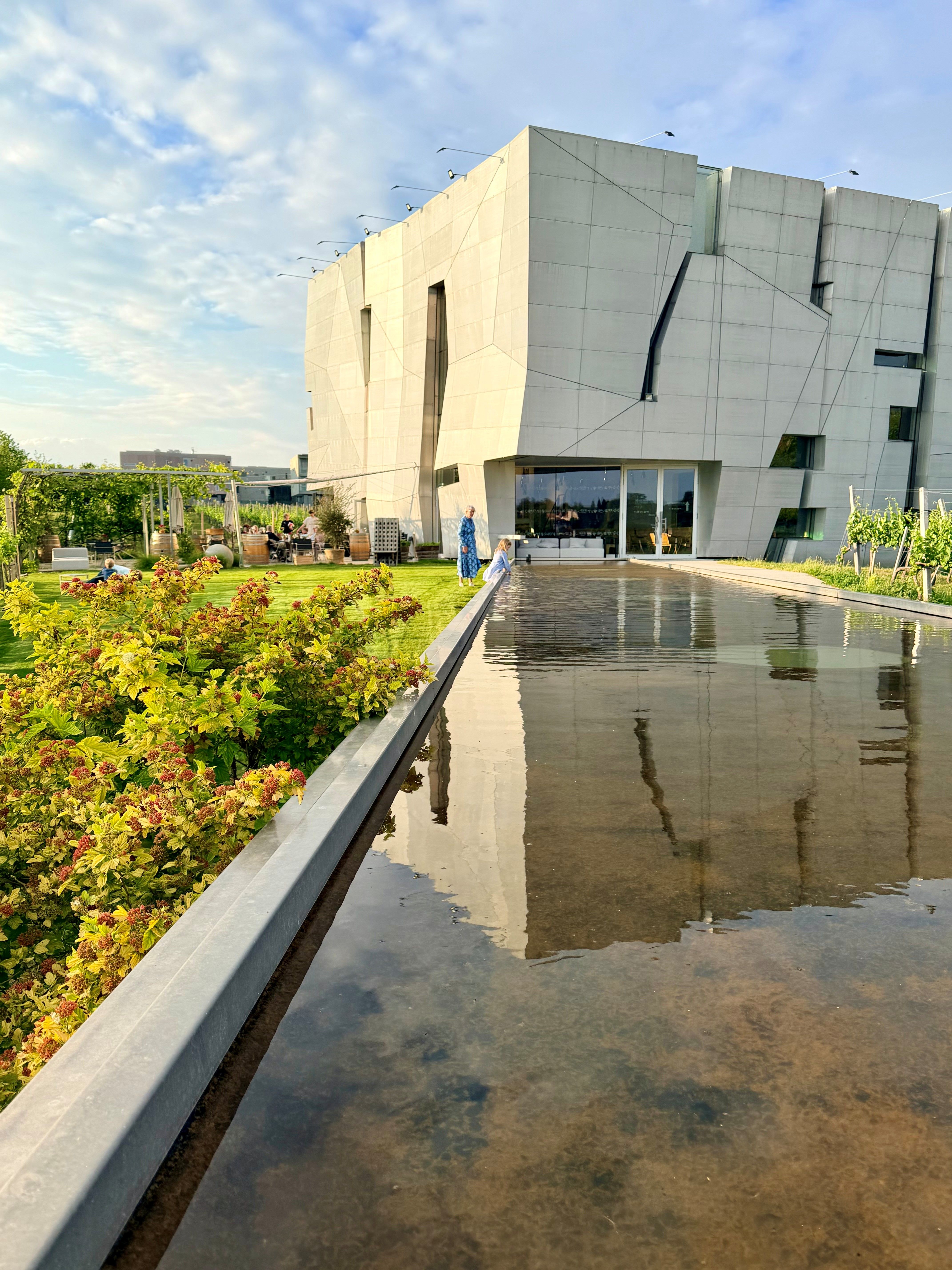Steininger Weinwelt_Exterior view with reflection in the water_quadr. ©Steininger Weinwelt