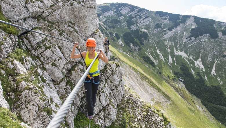 Suspension bridge forming part of the “Heli Kraft” via ferrata on the Hochkar, © Alexander Kaiser