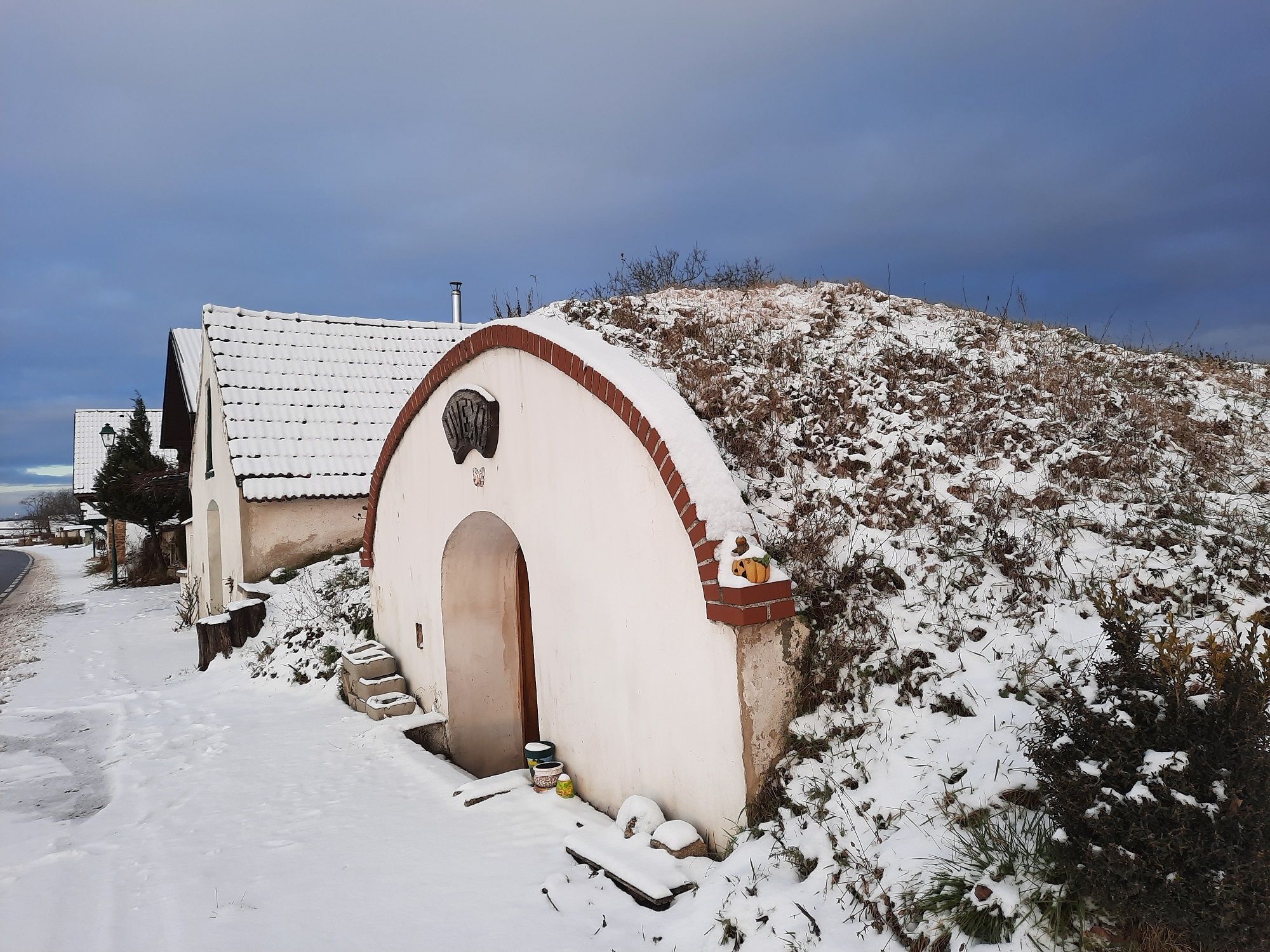 Prellenkirchen wine cellar lane in winter