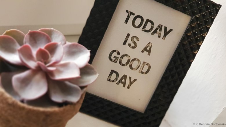 A flower with a sign that says "Today Is A Good Day" at the top.