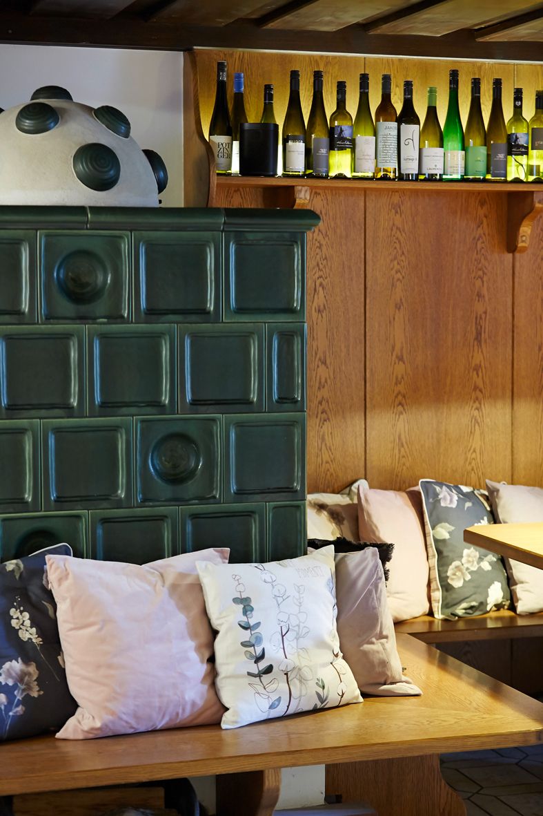 Cozy place by the tiled stove